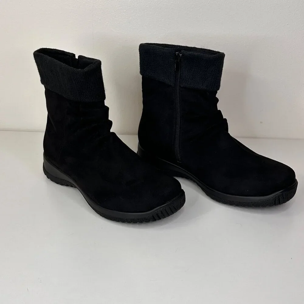 Drew Womens Black Ankle Boots With Fabric Upper & Manmade Balance Kalm Size 8.5W